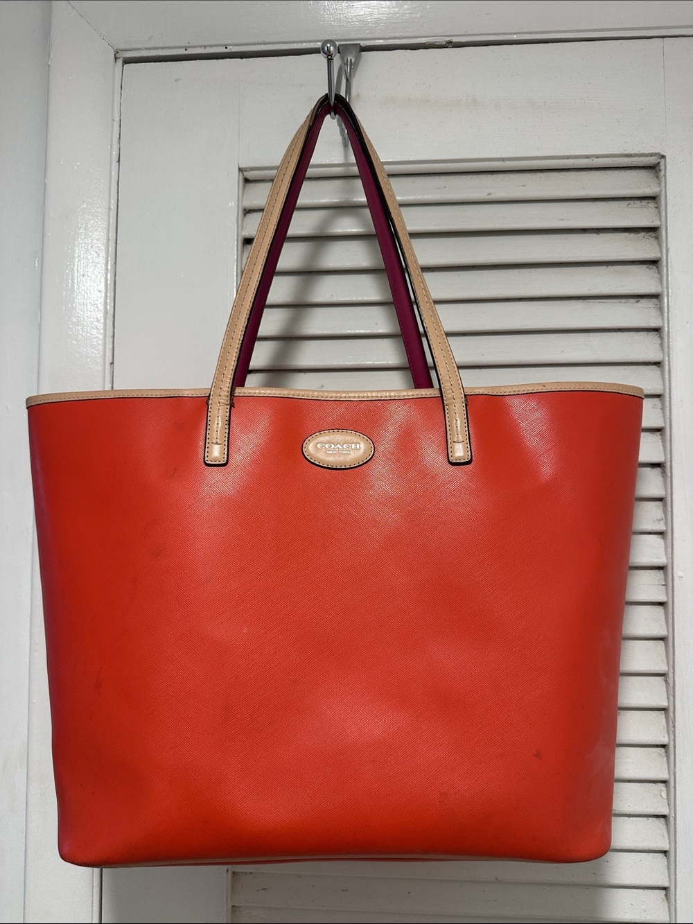 Coach Orange Leather Tote with Tan Handles